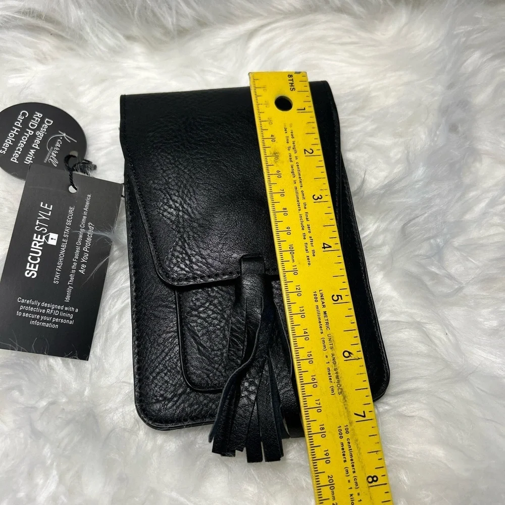 K.Carroll Black Leather Crossbody Bag with Tassel belt loop & adj strap. NWT.  T - Picture 8 of 13
